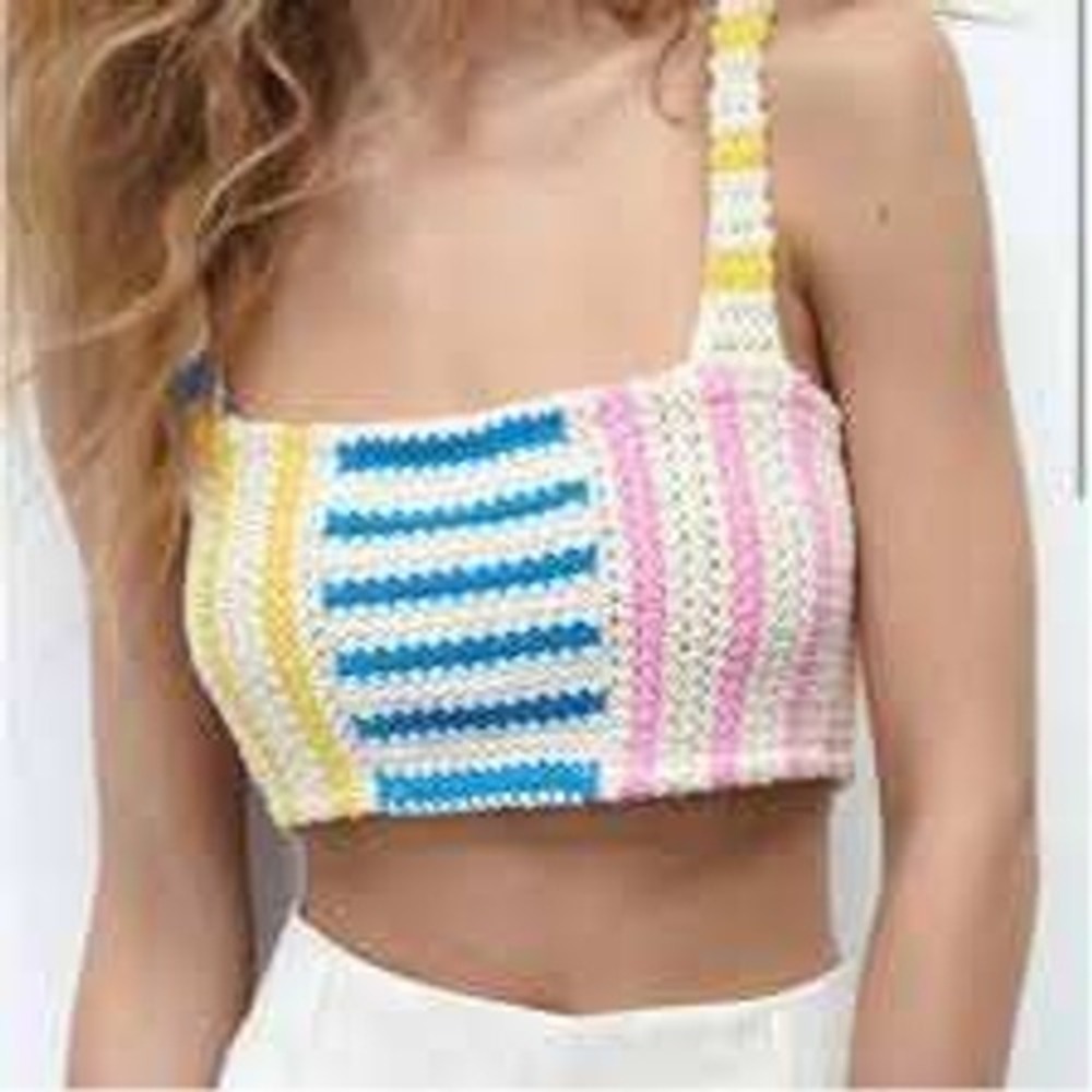 Zara Crochet Tank Crop Top Small Multicolor‎ Striped Knit Boho Festival